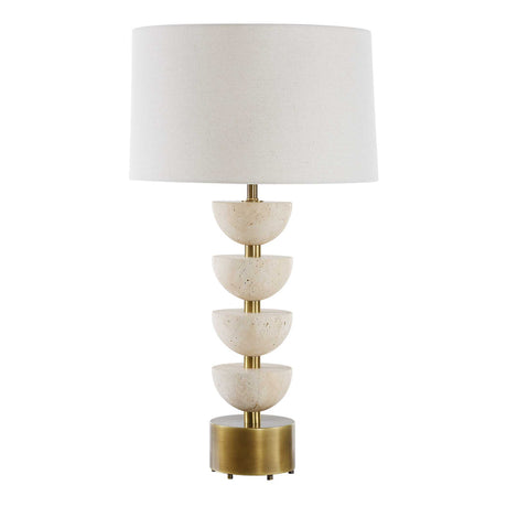 Hemisphere Travertine Table Lamp - Beige / Bronze by Uttermost - View 4