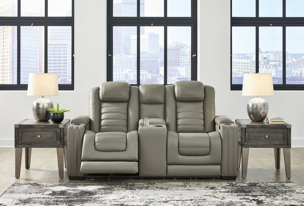 Backtrack - Gray - 3 Pc. - Power Reclining Sofa, Loveseat, Recliner | Ashley | Home Elegance USA