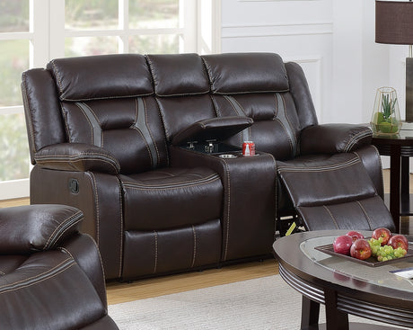 Modern Console Power Reclining Loveseat 1pc Cup Holders Storage Dark Rosy Brown Finish Primary Room Furniture