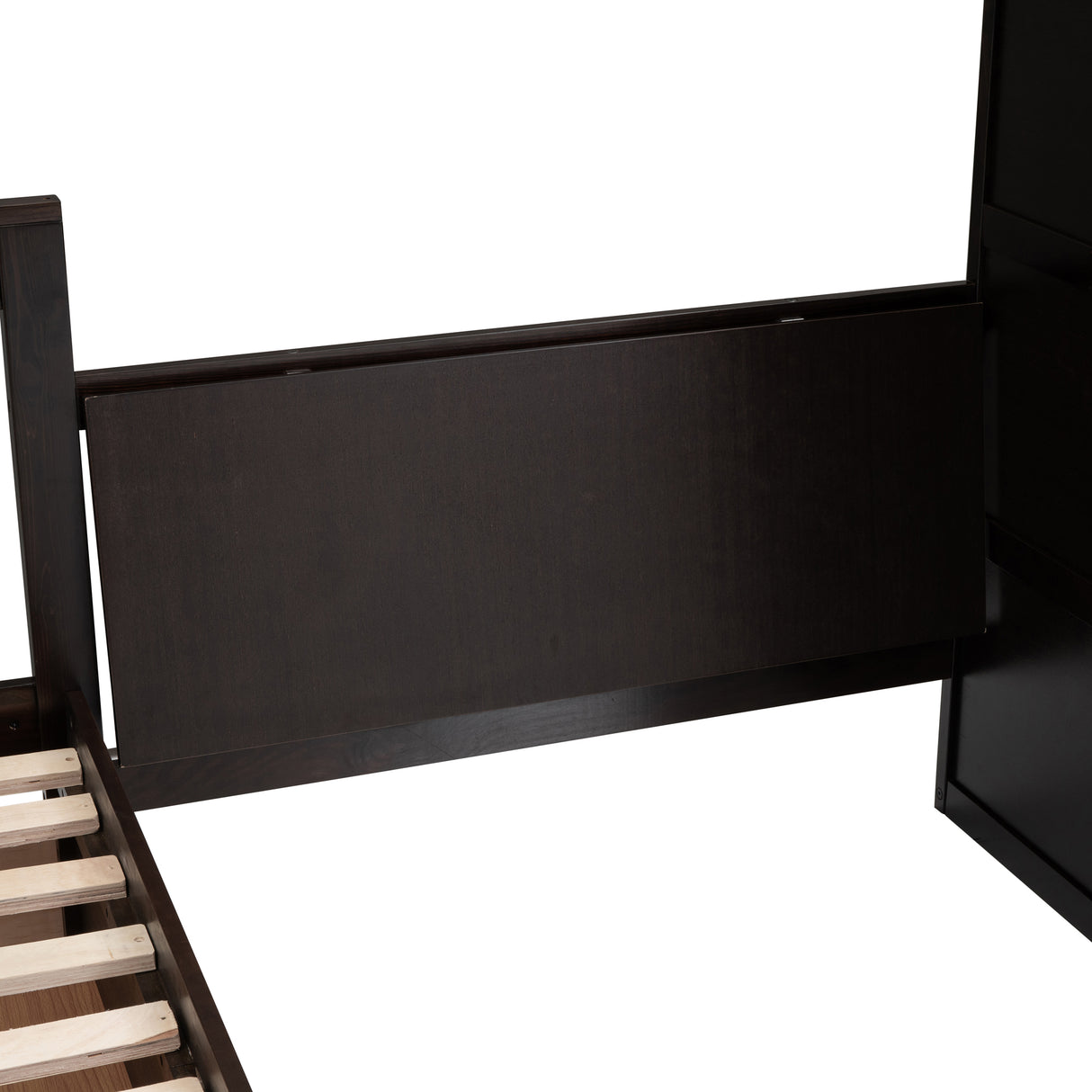 Twin-Twin over Full L-Shaped Bunk Bed With 3 Drawers, Portable Desk and Wardrobe, Espresso(OLD SKU:LT100542AAP) - sold by Home Elegance USA