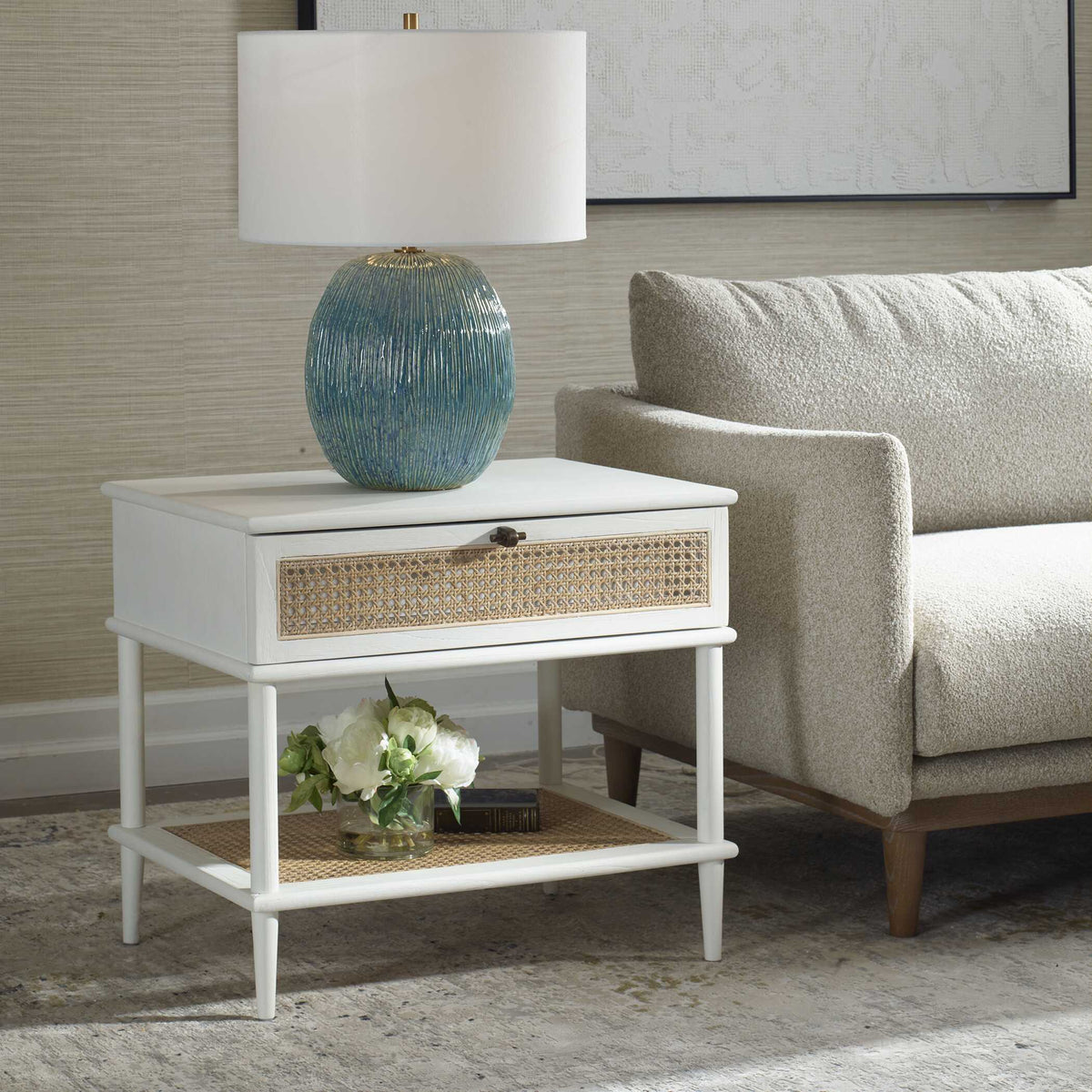 Coast Rattan Side Table White / Woodtone - White / Light Brown by Uttermost - View 3