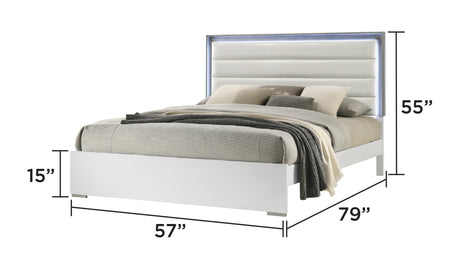 Olivia Contemporary Style 4 Pc Full Bedroom Set with LED Headboard Made with Wood in White (CA Inventory) - sold by Home Elegance USA