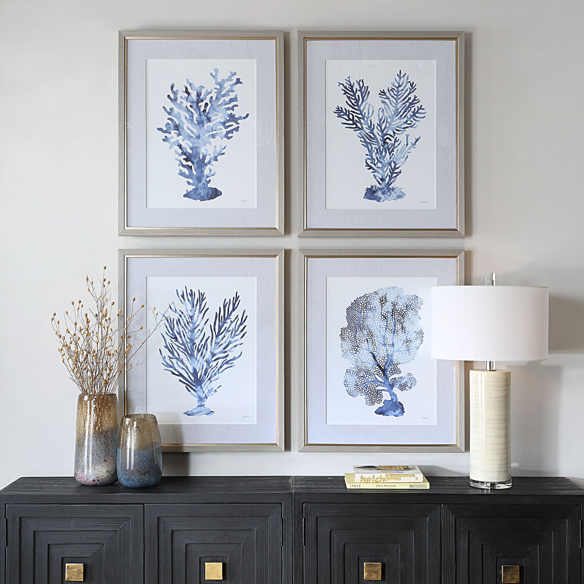 Shibori Coral Framed Prints (Set of 4) - Light Gray by Uttermost - View 2