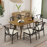 Lavin Modern 7-Piece Dining Set, Walnut Finished Dining Table with 6 Black Wishbone Chairs