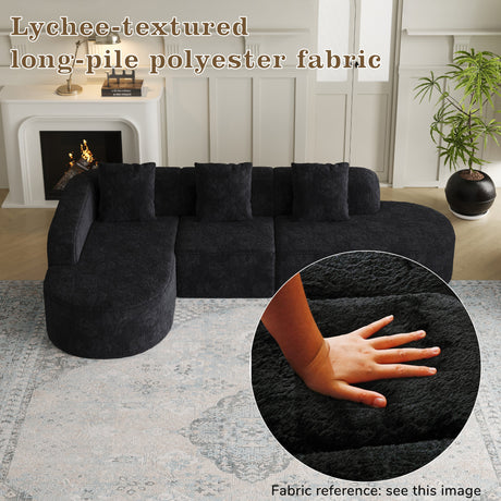 111.8-inch L-shaped curved modular sofa, modern design featuring lychee-textured long-pile polyester fabric, curved backrest with three pillows - sold by Home Elegance USA