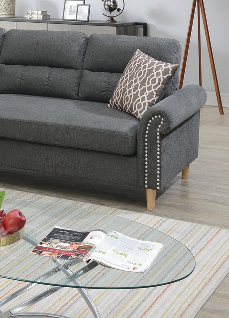 Slate Color Polyfiber Reversible Sectional Sofa Set Chaise Pillows Plush Cushion Couch Nailheads - sold by Home Elegance USA