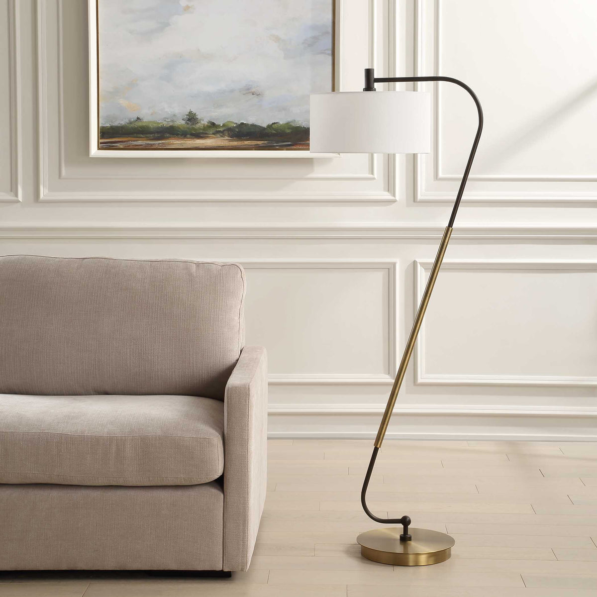 Irwin Floor Lamp Curved Brass - Bronze by Uttermost - View 3