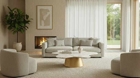 Modrest Gabbro Low - Glam White Marble and Gold Coffee Table