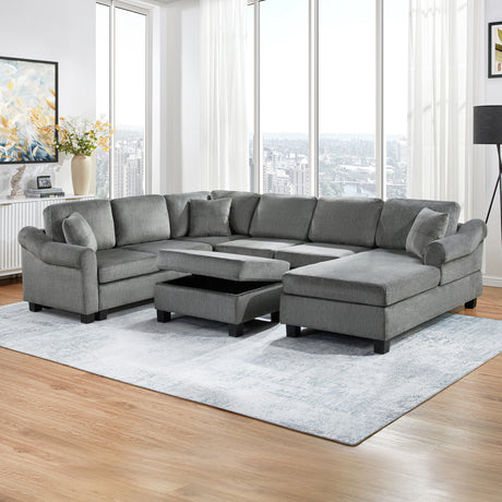 U-shaped Sectional Sofa Chenille Upholstered with Movable Storage Ottoman, Dark Gray, 111.8' - sold by Home Elegance USA