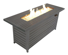 57in Outdoor Gas Propane Fire Pits Table, Aluminum, 50000BTU Firepit Fireplace Dinning Table with Lid, Fire Glass, Retangular, ETL Certification, for Garden Backyard Deck Patio - Mocha | Home Elegance USA