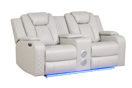 Benz LED & Power Reclining Loveseat Made With Faux Leather in Ice | Home Elegance USA