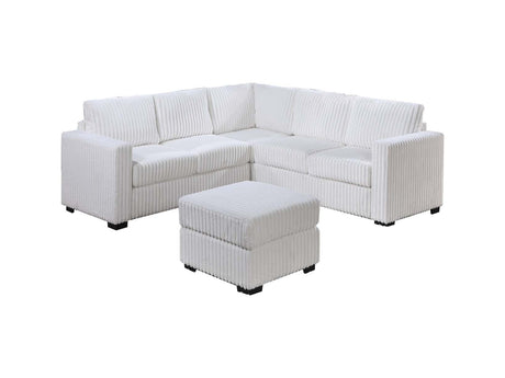 Beautiful 4-Piece Sectional Set W/ Ottoman Milk Color One Arm Loveseat Corner Wedge Corduroy Upholstered Plush Couch - sold by Home Elegance USA
