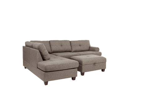 Contemporary 3-pcs Sectional Sofa Mocha Dorris Fabric Cushion Sofa Chaise Ottoman Reversible Couch Pillows - sold by Home Elegance USA