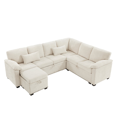 97 Inch L-Shaped Corner Sectional Sofa Couch with Seat and Storage Ottoman,Chenille Fabric Corner Couch with 7 Seats & 2 Pillows for Living Room, Beige - sold by Home Elegance USA