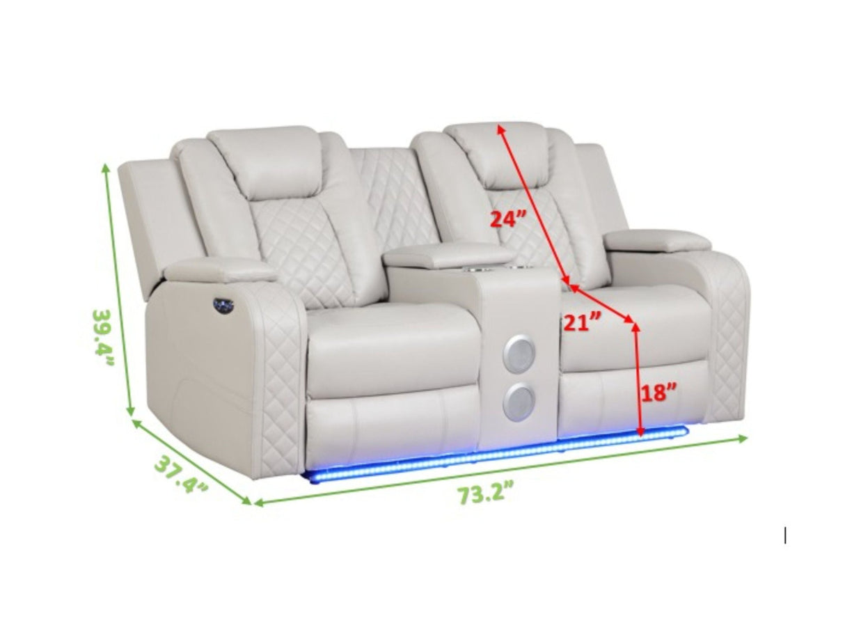 Benz LED & Power Reclining Loveseat Made With Faux Leather in Ice | Home Elegance USA