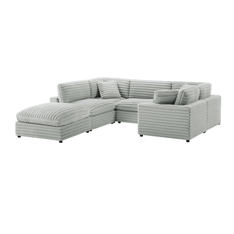 Jenny 6-Piece Modular Sectional in Ultra Plush Gray Polyester Cord-Like Fabric - sold by Home Elegance USA