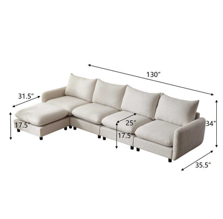 130 in. oversize 5-Piece L Shaped Modular Free Combination Sectional Sofa Couch with Ottoman for Living Room and Spacious Space - sold by Home Elegance USA