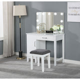 Elijah White and Dark Grey Vanity Set with Lighting and Stool
