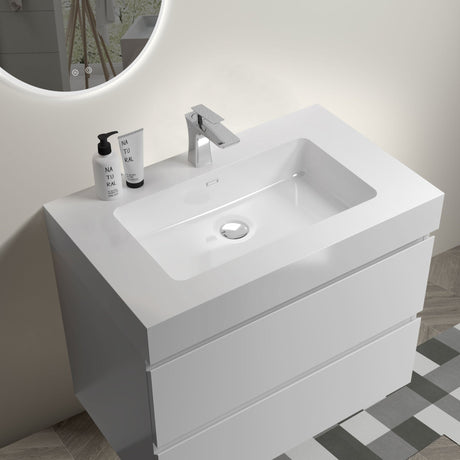 Alice 30" White Bathroom Vanity with Sink, Large Storage Wall Mounted Floating Bathroom Vanity for Modern Bathroom, One - Piece White Sink Basin without Drain and Faucet - W1865S00002 - Home Elegance USA - 2