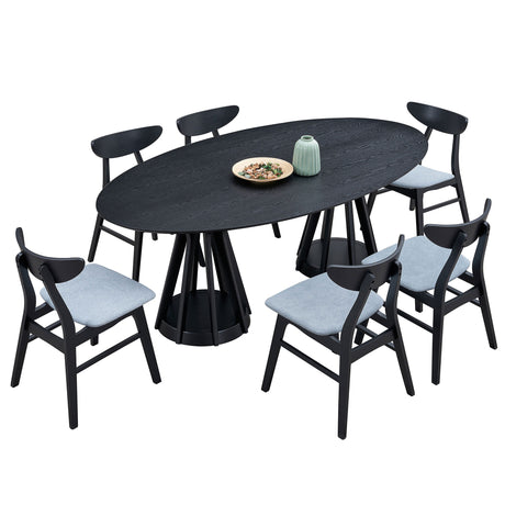 (1 Table+6 Chairs) 78.74 Inch Modern Dining Table Set of 7 pcs,Wooden Table and Chairs for Living Room,Large Kitchen Set Oval Table for Restaurant,Black - sold by Home Elegance USA