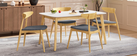5-Piece Dining Set, 1 Table + 4 Chairs, Rubberwood Frame, Ergonomic Chairs & Faux Wood Table, Natural+Grey+White Oak - sold by Home Elegance USA