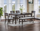 6pc Beautiful Rectangular Dining Table Dark Oak Finish Upholstered Chair Bench Wooden Furniture Dining Room Furniture