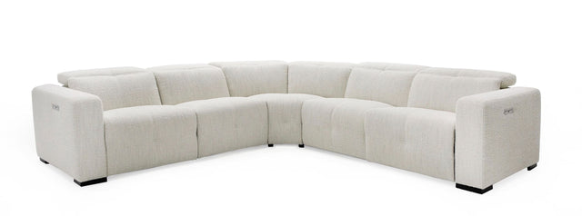 Divani Casa Beck- Contemporary White Fabric Sectional Sofa with 3 Recliners - Home Elegance USA