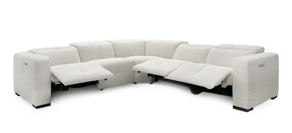 Divani Casa Beck- Contemporary White Fabric Sectional Sofa with 3 Recliners - Home Elegance USA
