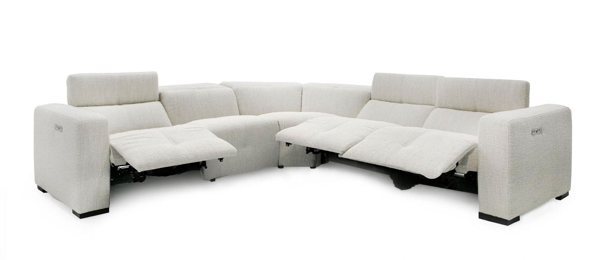 Divani Casa Beck- Contemporary White Fabric Sectional Sofa with 3 Recliners - Home Elegance USA