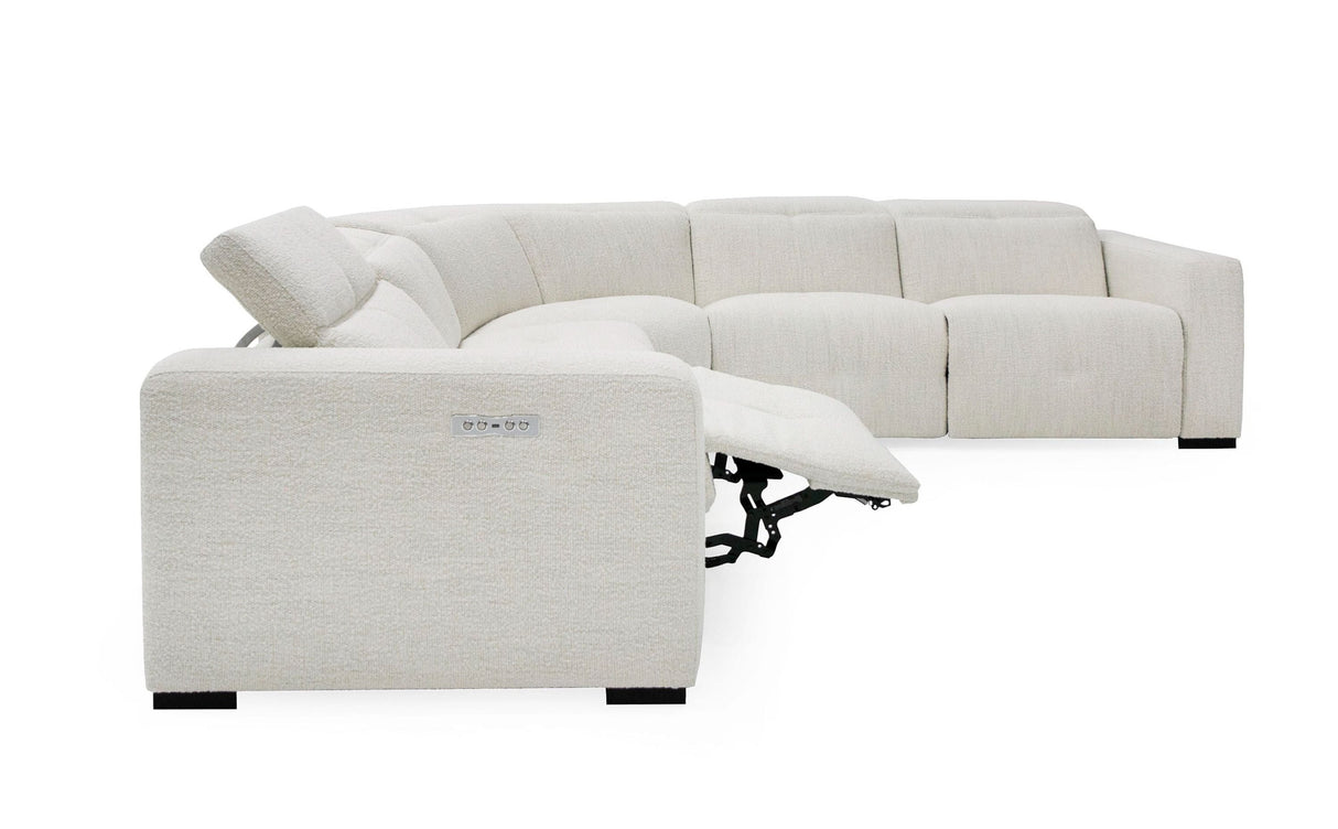 Divani Casa Beck- Contemporary White Fabric Sectional Sofa with 3 Recliners - Home Elegance USA