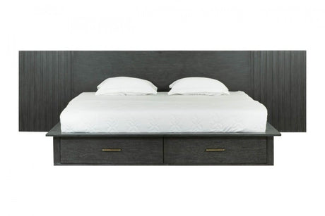 Manchester- Contemporary Platform Dark Grey Q Bed with Two Nightstands