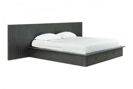 Manchester- Contemporary Platform Dark Grey Q Bed with Two Nightstands