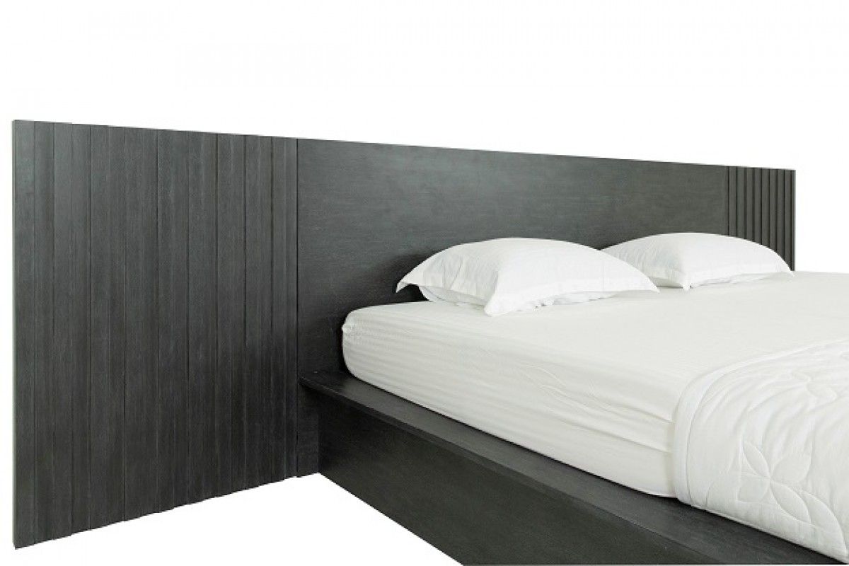 Manchester- Contemporary Platform Dark Grey Q Bed with Two Nightstands