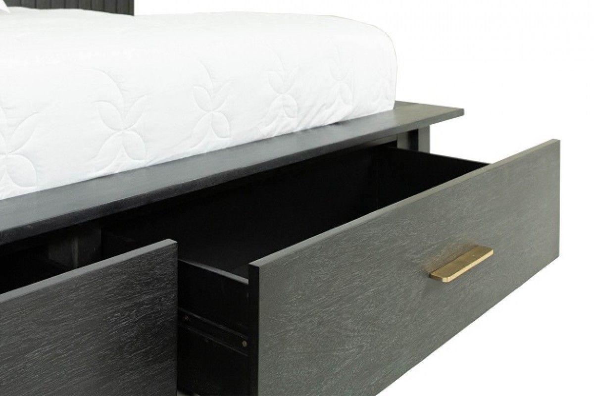 Manchester- Contemporary Platform Dark Grey Q Bed with Two Nightstands
