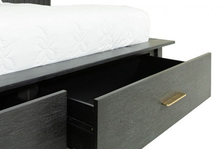 Manchester- Contemporary Platform Dark Grey Q Bed with Two Nightstands