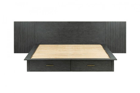 Manchester- Contemporary Platform Dark Grey Q Bed with Two Nightstands