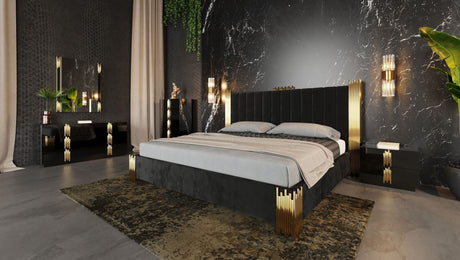 Token - Queen Modern Black + Gold Bed + Nightstands