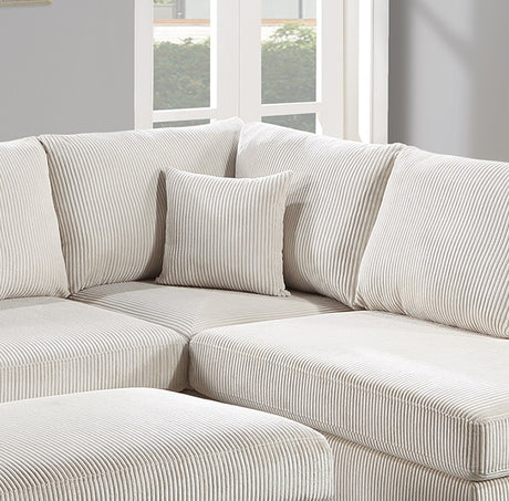 Ivory Color 3pc Sectional Set Corduroy Upholstered LAF Sofa RAF Chaise Ottoman L-Sectional Living Room Furniture - sold by Home Elegance USA