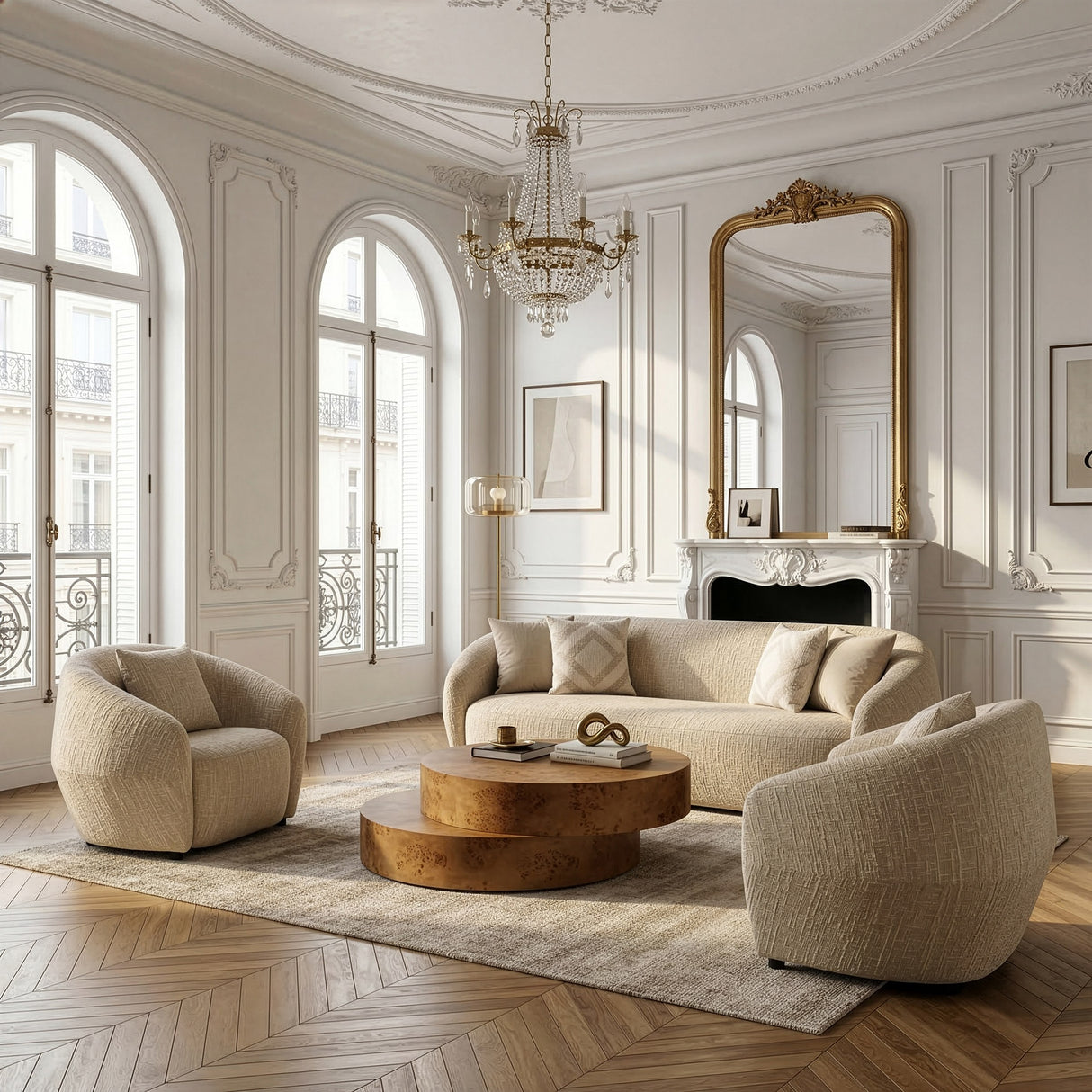 Belinda - Modern Beige Fabric 3-Seat Sofa - View Image 1