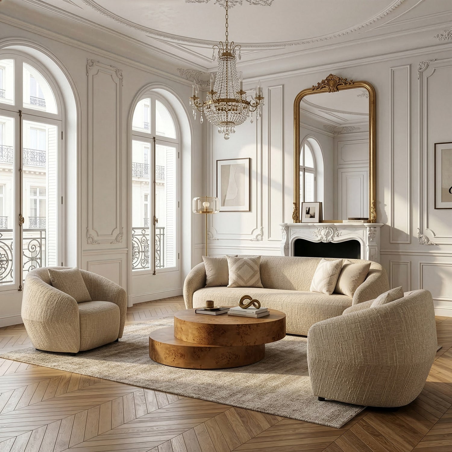 Belinda - Modern Beige Fabric 3-Seat Sofa - View Image 1
