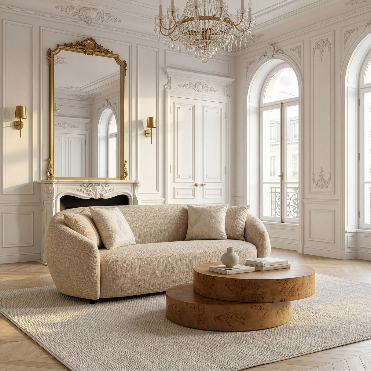 Belinda - Modern Beige Fabric 3-Seat Sofa - View Image 1