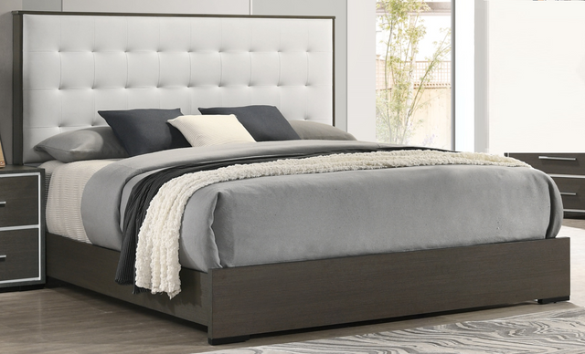 1pc Contemporary Upholstered Queen Size Panel Bed Button Tufted Headboard Wooden Bedroom Furniture White Cream Gray