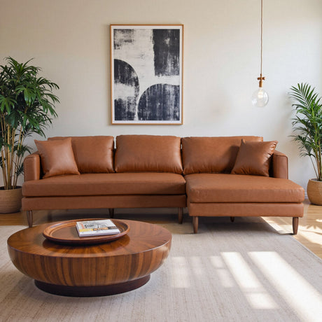 Blake Mid-Century Modern L-Shaped Sectional Sofa in Cognac Vegan Leather with Right Facing Design - sold by Home Elegance USA