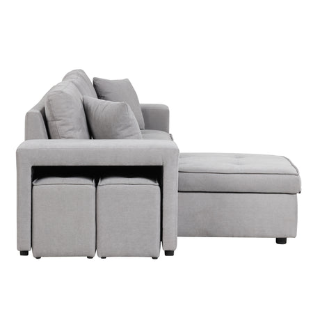 Modern Reversible L-Shape Pull Out Sleeper Sofa with Storage Chaise and Stools, Gray Linen, 104.5' - sold by Home Elegance USA