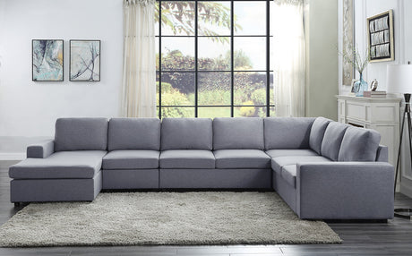 Hayden 146.5' Light Gray Linen 7 Seat Reversible Modular Sectional Sofa Chaise - sold by Home Elegance USA