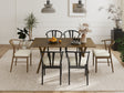 Lavin Modern 7-Piece Dining Set, Wood Dining Table with 2 Walnut and 4 Black Wishbone Chairs