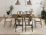 Lavin Modern 7-Piece Dining Set, Wood Dining Table with 2 Walnut and 4 Black Wishbone Chairs