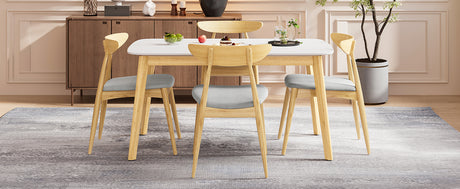 5-Piece Dining Set, 1 Table + 4 Chairs, Rubberwood Frame, Ergonomic Chairs & Faux Wood Table, Beige+Natural+White Oak - sold by Home Elegance USA