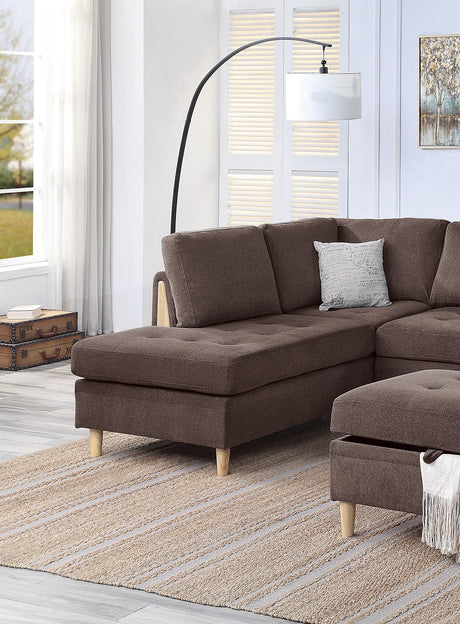 3-PCS Reversible Sectional Set Living Room Furniture Chocolate Color Chenille Couch Sofa, Reversible Chaise Ottoman - sold by Home Elegance USA