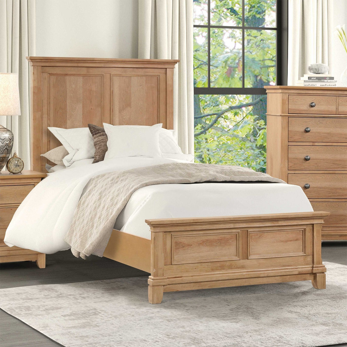 Bedroom Furniture Farmhouse Style 1pc Twin Size Bed Plank Headboard Natural Oak Finish Bedframe